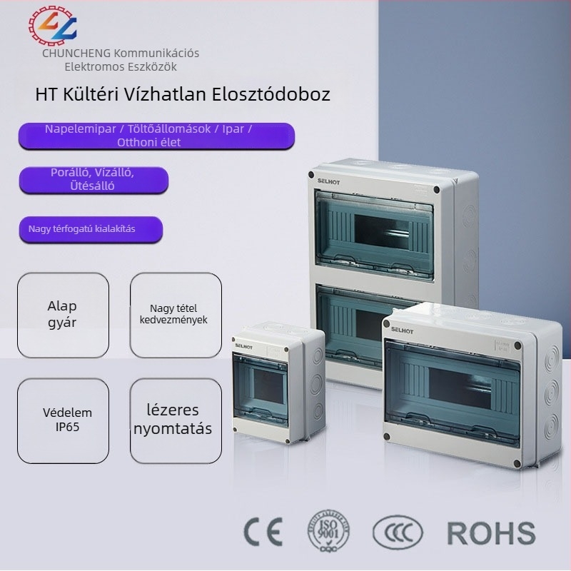 Felszínre szerelt áramkör-elosztó doboz, 4 körös, 1 sor, IP66 vízálló ABS ház PC fedéllel, HT4 sorozat