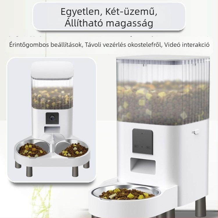 Intelligens háziállat etető két tál, időzített adagolás, távoli etetés és vizuális megfigyelés WiFi-vel