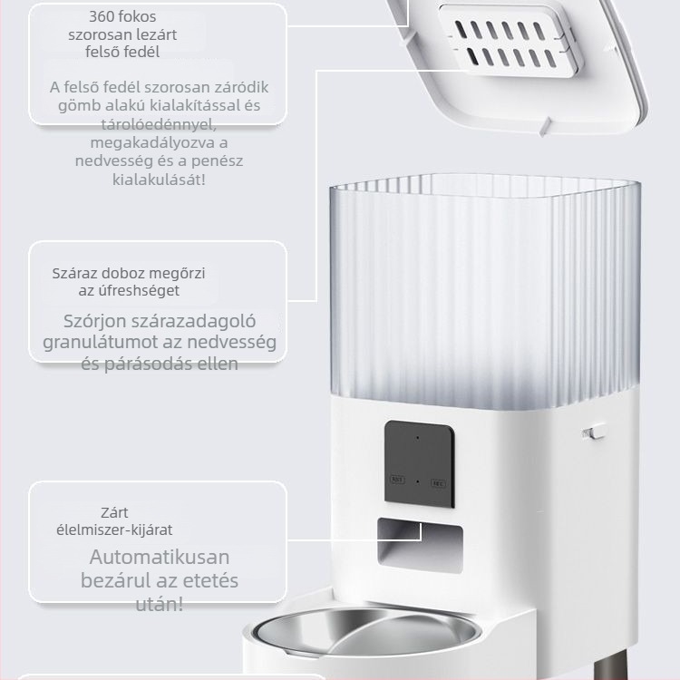 Intelligens háziállat etető két tál, időzített adagolás, távoli etetés és vizuális megfigyelés WiFi-vel