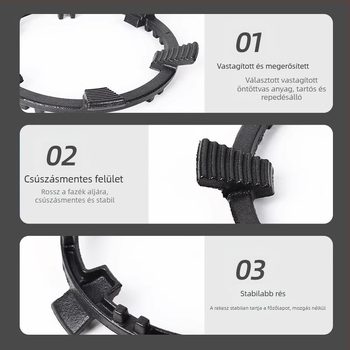 Gáztűzhelyhez tartó edények, univerzális, tej- és kis edények számára, négylábas vagy ötlábas kialakítás, alsó szerelés, nettó tömeg 780 g