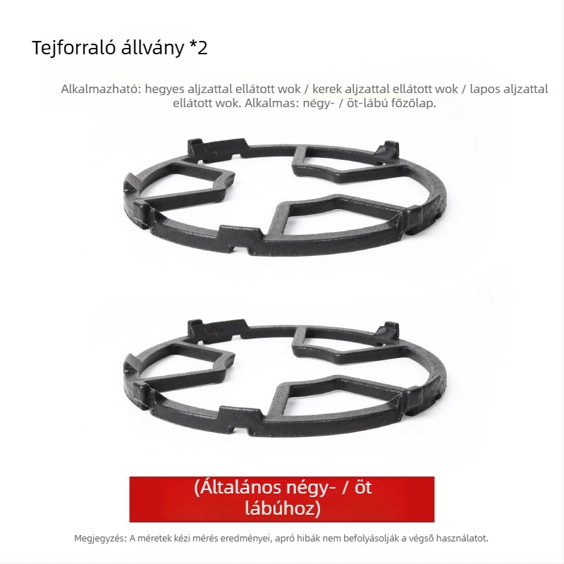 Gáztűzhelyhez tartó edények, univerzális, tej- és kis edények számára, négylábas vagy ötlábas kialakítás, alsó szerelés, nettó tömeg 780 g