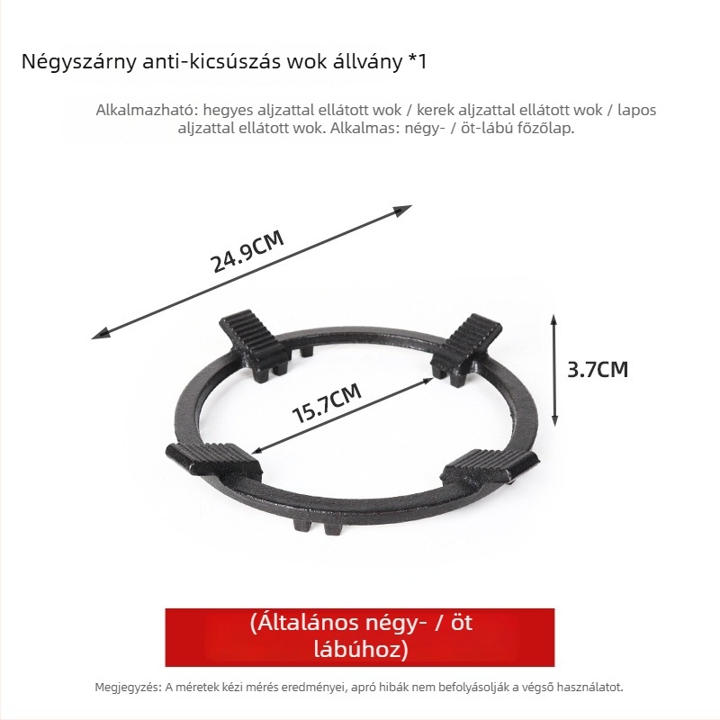 Gáztűzhelyhez tartó edények, univerzális, tej- és kis edények számára, négylábas vagy ötlábas kialakítás, alsó szerelés, nettó tömeg 780 g