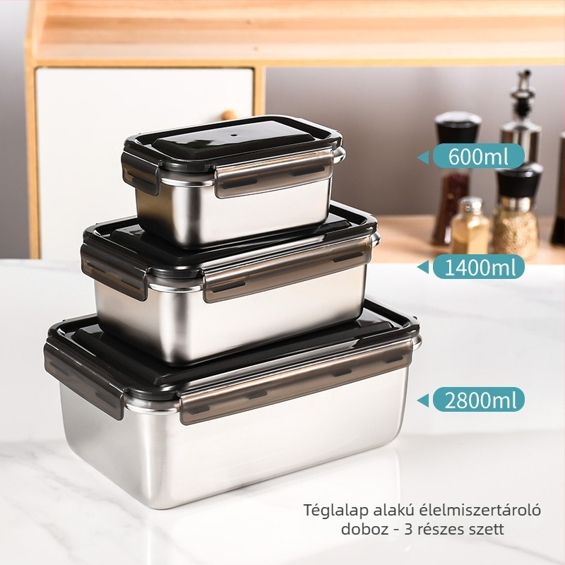 316L rozsdamentes acélból készült zárt ebédes doboz fedéllel, téglalap alakú tároló a hűtőben és a fagyasztóban, koreai stílusú bento doboz