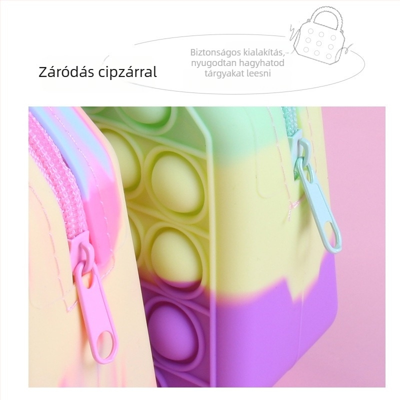 Unisex szilikon kézitáska szív alakú buborék dizájnnal, szilikon bélés, OEM logó testre szabható