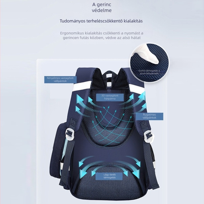 Unisex iskolai hátizsák 1–3. osztály, könnyű, nylon anyagú, ergonomikus hátsó panel