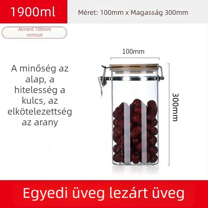 Csatos záródású boroszilikát üveg tároló, kör alakú forma, kapacitás alatt 300 ml, logó nyomtatott, testreszabható, mikrohullámú sütőhöz nem alkalmas