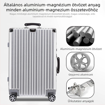 Unisex bőrönd alumínium-magnézium ötvözetű, TSA kombinációs záras, modell 8006/8007, univerzális kerekek, súly 4.3–6.5 kg