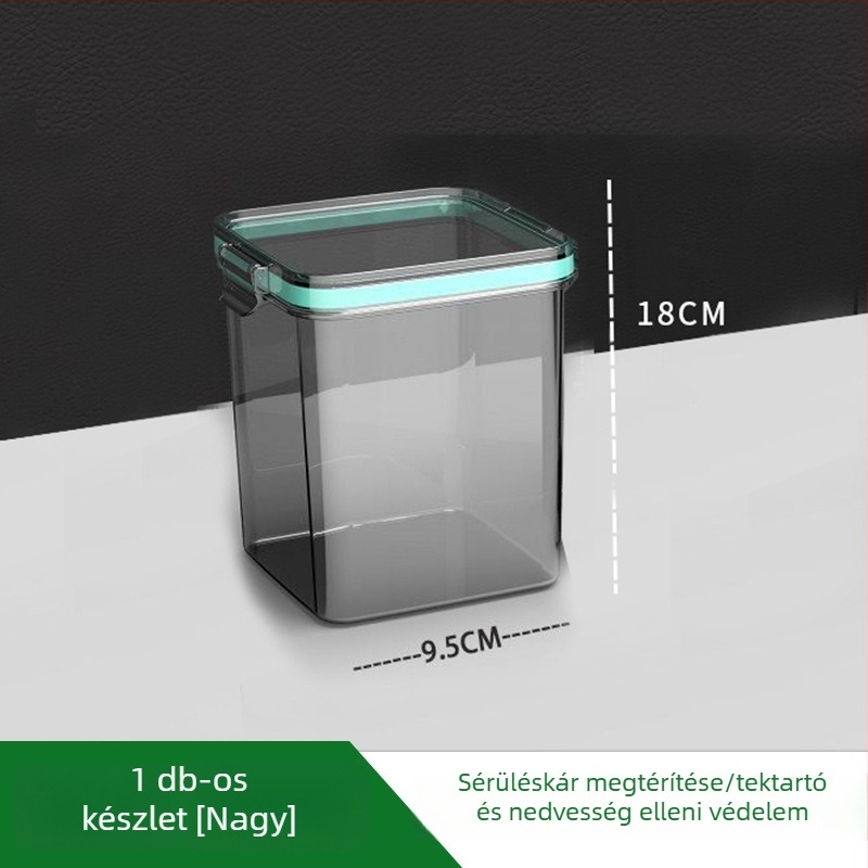 Műanyag élelmiszer-minőségű tárolóedény, négyzet alakú, 800–1000 ml, szorosan záródó, mikrohullámú sütőben használható