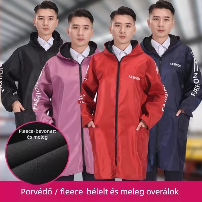 Pamut kapucnis munkaruha, por- és szennyeződésálló, hosszú ujjú, vastag fleece bélés