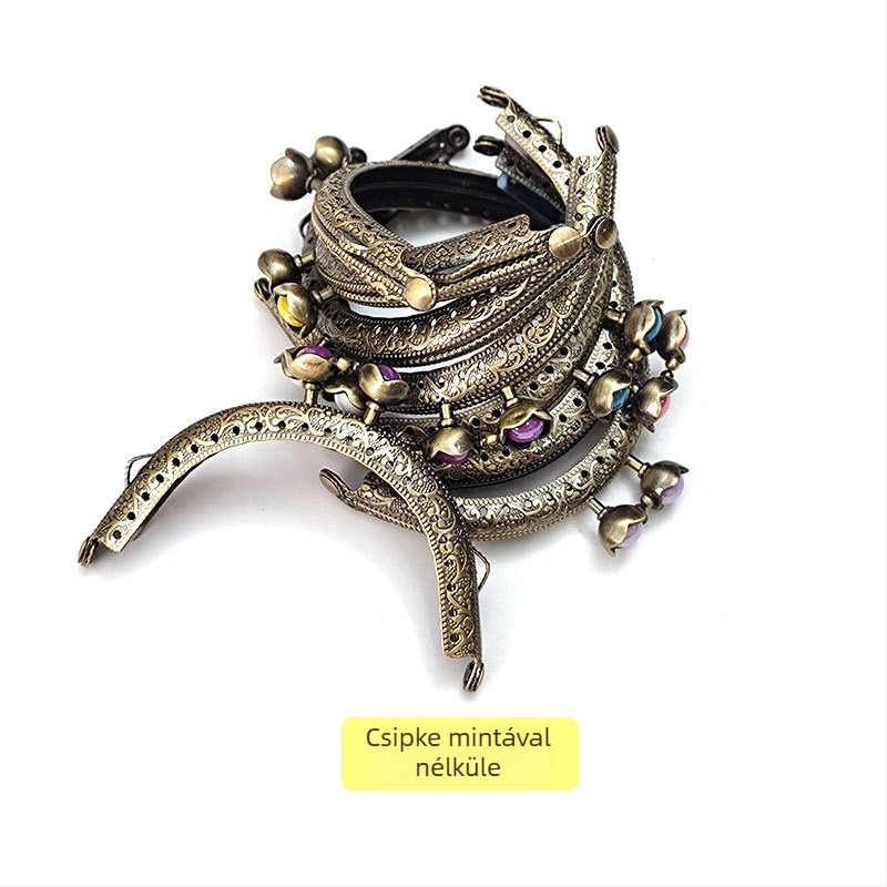 Táska hardver: lótusz fej, félkör alakú domborított keret, kézzel készített, vas, márka Yl