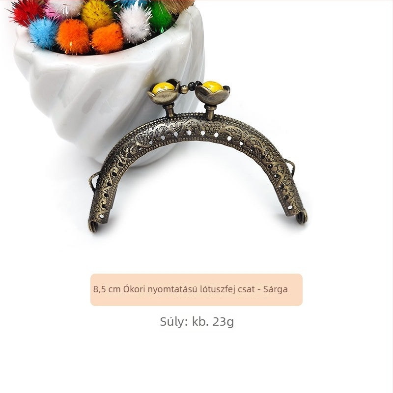 Táska hardver: lótusz fej, félkör alakú domborított keret, kézzel készített, vas, márka Yl