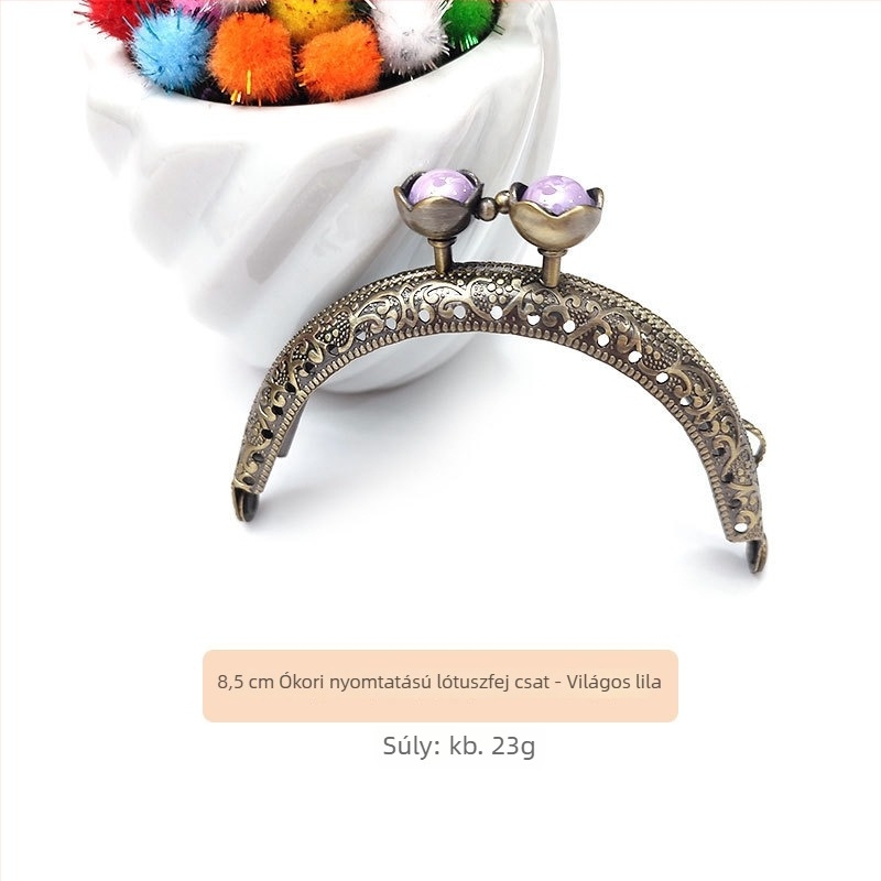 Táska hardver: lótusz fej, félkör alakú domborított keret, kézzel készített, vas, márka Yl