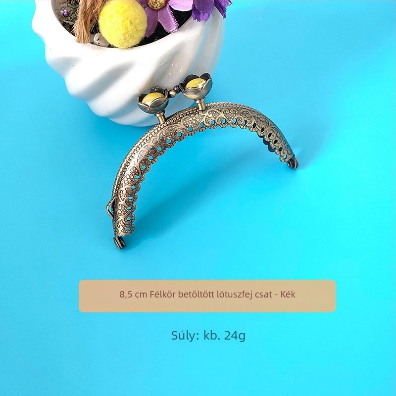 Táska hardver: lótusz fej, félkör alakú domborított keret, kézzel készített, vas, márka Yl