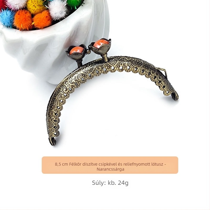 Táska hardver: lótusz fej, félkör alakú domborított keret, kézzel készített, vas, márka Yl