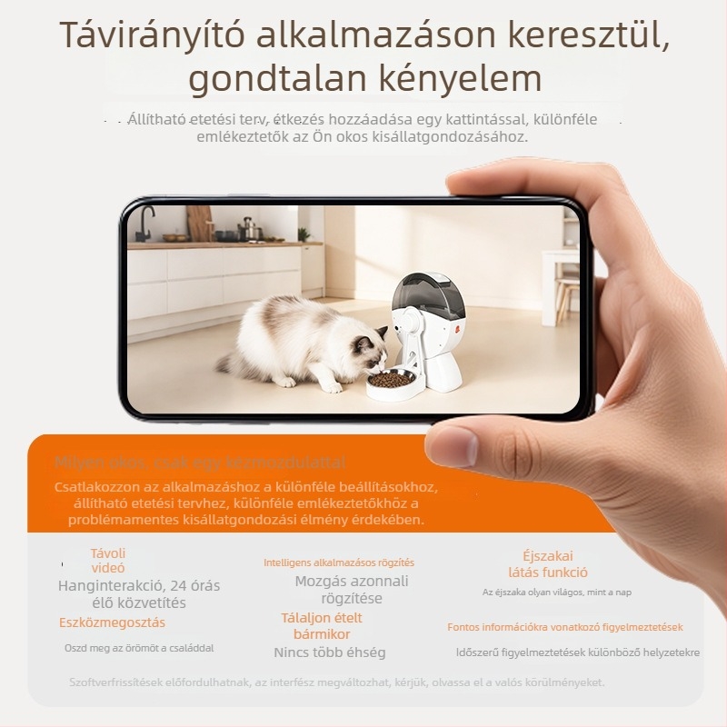 Wi-Fi-s okos háziállatfelügyeleti kamera etetővel - teljesen automatikus macska- és kutyaeledel adagoló távoli videó megfigyeléssel