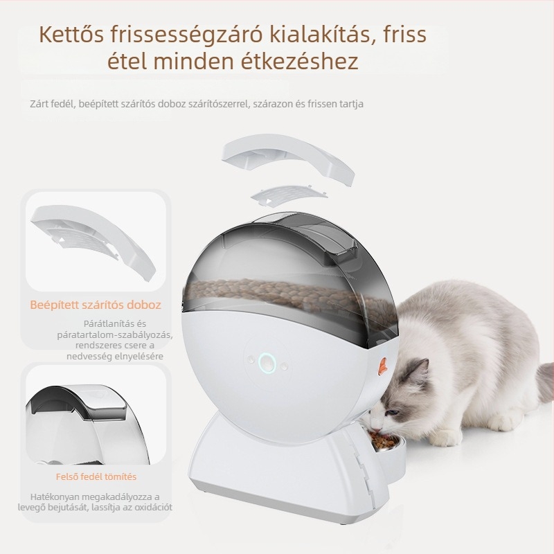 Wi-Fi-s okos háziállatfelügyeleti kamera etetővel - teljesen automatikus macska- és kutyaeledel adagoló távoli videó megfigyeléssel