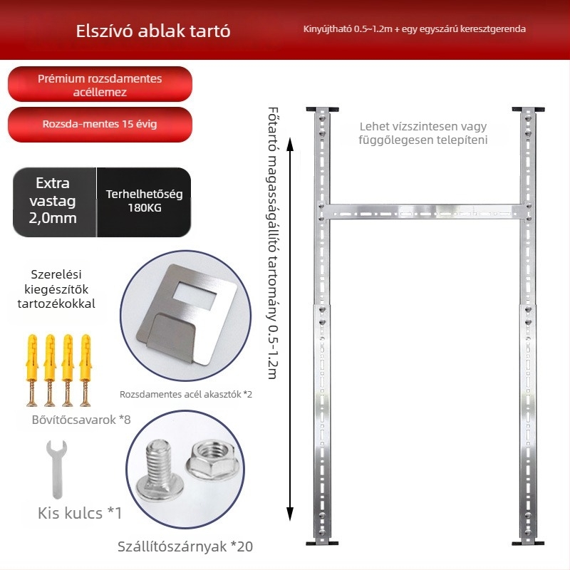 Rozsdamentes acél hood akasztó – univerzális falra szerelhető tartó, 2 kg