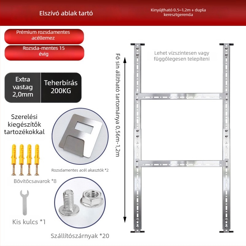 Rozsdamentes acél hood akasztó – univerzális falra szerelhető tartó, 2 kg