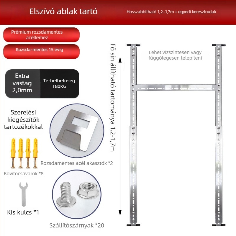 Rozsdamentes acél hood akasztó – univerzális falra szerelhető tartó, 2 kg