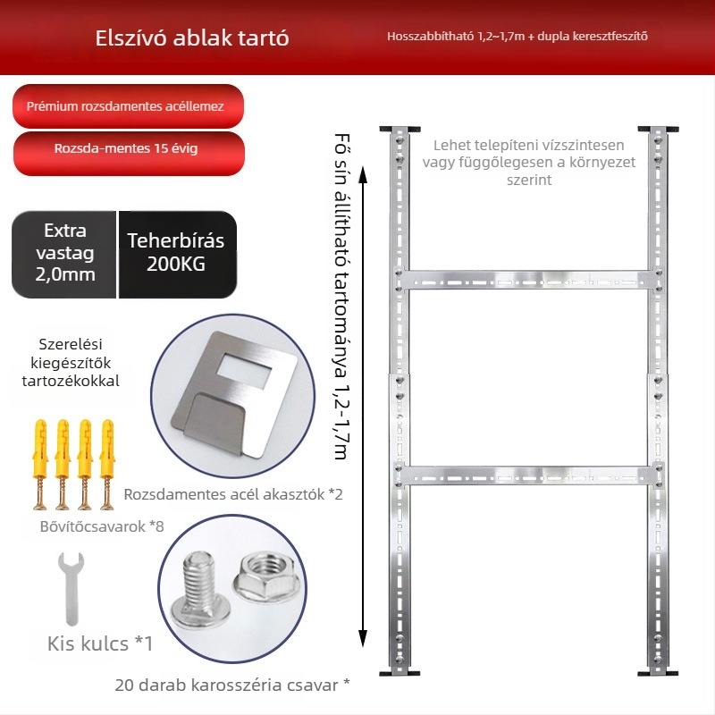 Rozsdamentes acél hood akasztó – univerzális falra szerelhető tartó, 2 kg
