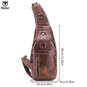 Férfi bőrből készült mellkas táska vállpánttal, európai–amerikai retro stílus, top grain tehénbőr, kopásálló, márka BULLCAPTAIN Leather Goods