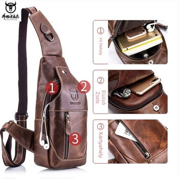 Férfi bőrből készült mellkas táska vállpánttal, európai–amerikai retro stílus, top grain tehénbőr, kopásálló, márka BULLCAPTAIN Leather Goods