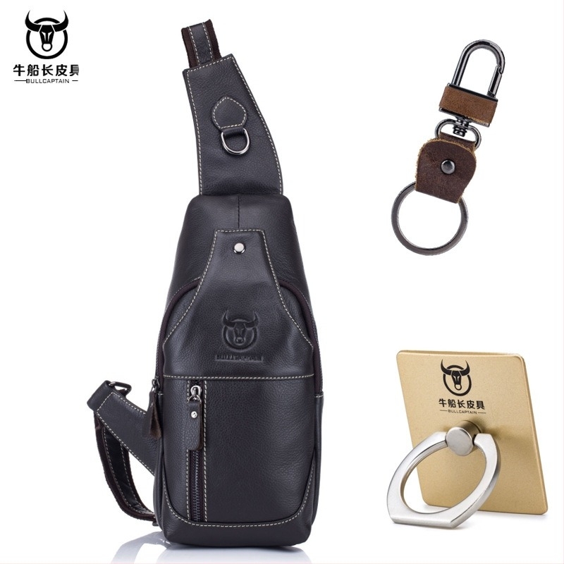 Férfi bőrből készült mellkas táska vállpánttal, európai–amerikai retro stílus, top grain tehénbőr, kopásálló, márka BULLCAPTAIN Leather Goods