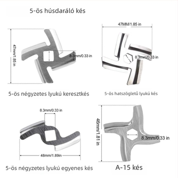 Családi húsdaráló kiegészítők: rozsdamentes acél kés és hálólemez (58×58×4 mm)