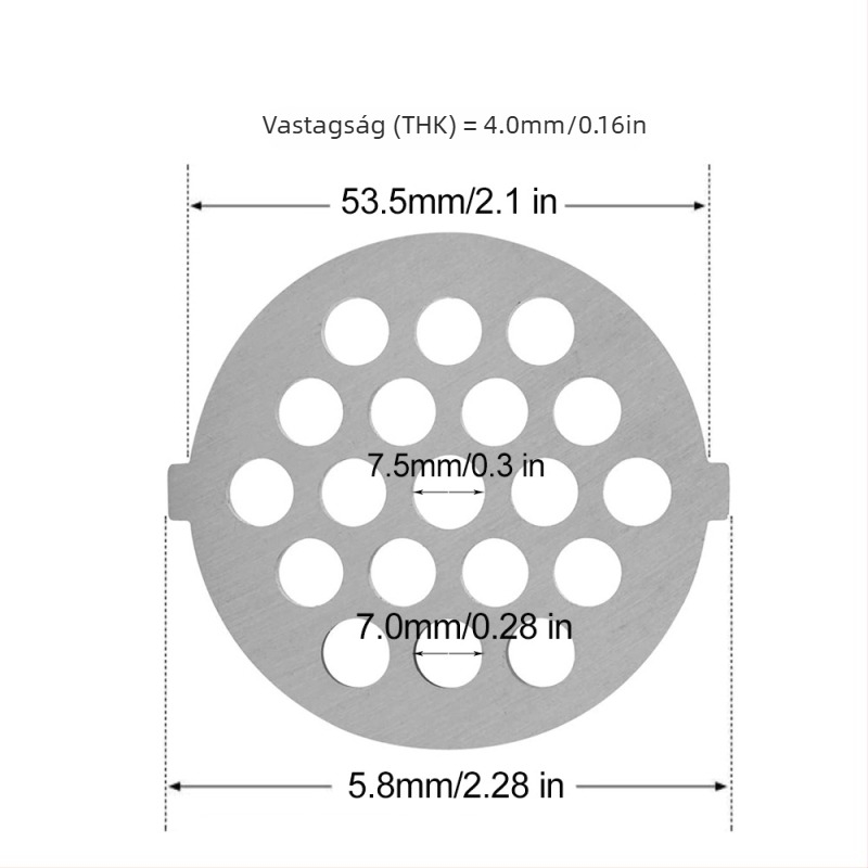 Családi húsdaráló kiegészítők: rozsdamentes acél kés és hálólemez (58×58×4 mm)