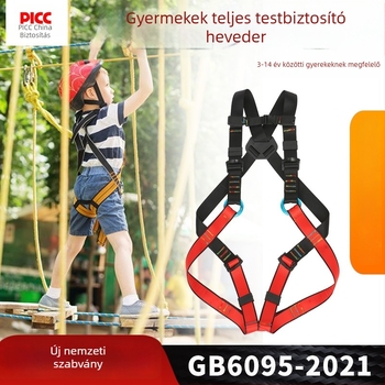 Gyermekek ötpontos teljes testű hegymászó hám – poliészter heveder és kötél, 100 kg teherbírás, különböző kötélhossz opciók, magasságbeli zuhanás elleni védelem