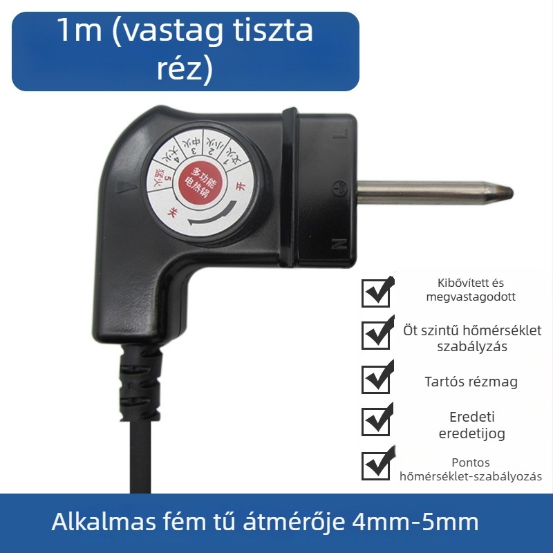 Hőmérséklet-szabályozós tápkábel elektromos edényhez, 1 m hosszú, kompatibilis elektromos edényekkel és grillsütőkkel