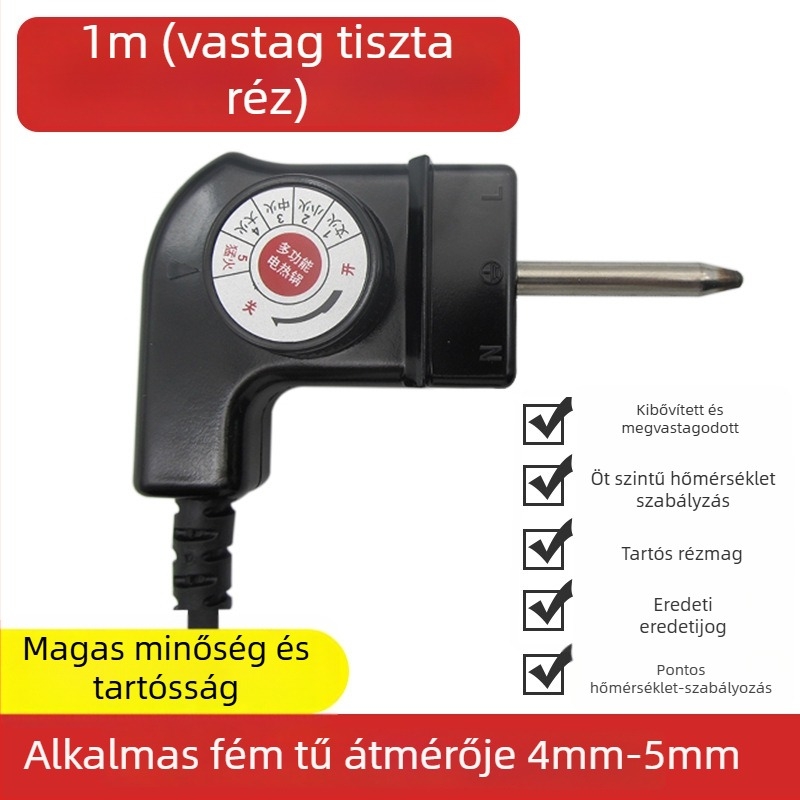 Hőmérséklet-szabályozós tápkábel elektromos edényhez, 1 m hosszú, kompatibilis elektromos edényekkel és grillsütőkkel