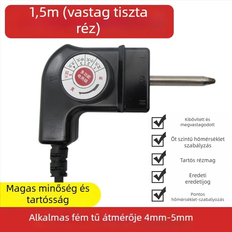 Hőmérséklet-szabályozós tápkábel elektromos edényhez, 1 m hosszú, kompatibilis elektromos edényekkel és grillsütőkkel