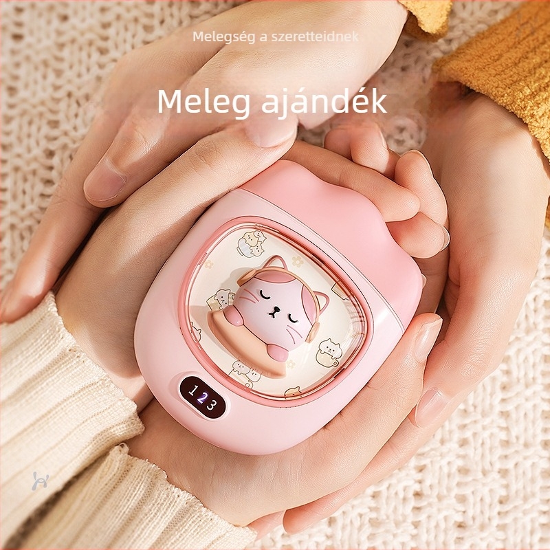 Kézmelegítő USB‑tápellátással, 5W, beépített 1000–1200 mAh akkumulátor, alumínium lemezen keresztüli hőelvezetés