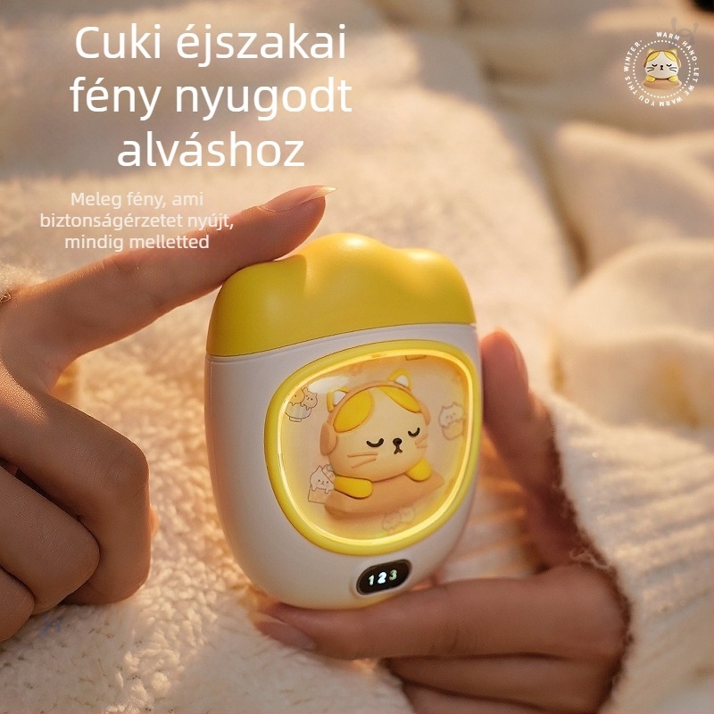 Kézmelegítő USB‑tápellátással, 5W, beépített 1000–1200 mAh akkumulátor, alumínium lemezen keresztüli hőelvezetés