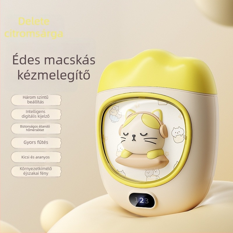 Kézmelegítő USB‑tápellátással, 5W, beépített 1000–1200 mAh akkumulátor, alumínium lemezen keresztüli hőelvezetés