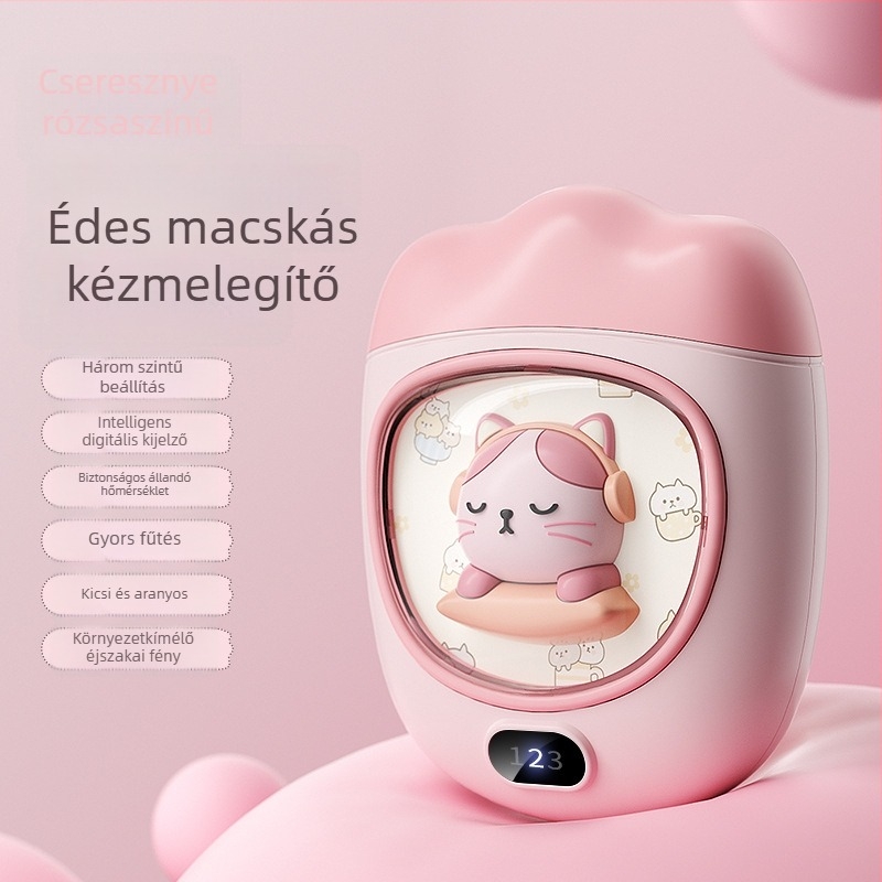 Kézmelegítő USB‑tápellátással, 5W, beépített 1000–1200 mAh akkumulátor, alumínium lemezen keresztüli hőelvezetés