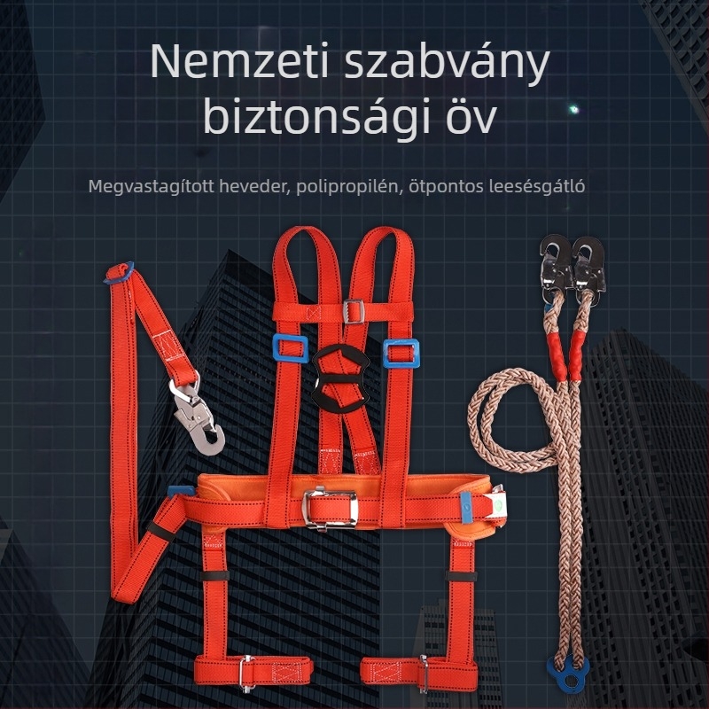 Teljes testű biztonsági hám, nemzeti szabványnak megfelelő, magasban végzett munkához, dupla hátsó rögzítés, öt pontból álló hám kültéri klímaberendezés szereléséhez