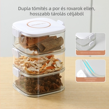 Red fűszertartó doboz – élelmiszer-minőségű, elkülönített rekeszek, zárható fedél, műanyag, 301-500 ml