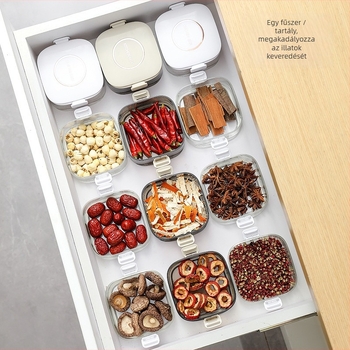 Red fűszertartó doboz – élelmiszer-minőségű, elkülönített rekeszek, zárható fedél, műanyag, 301-500 ml