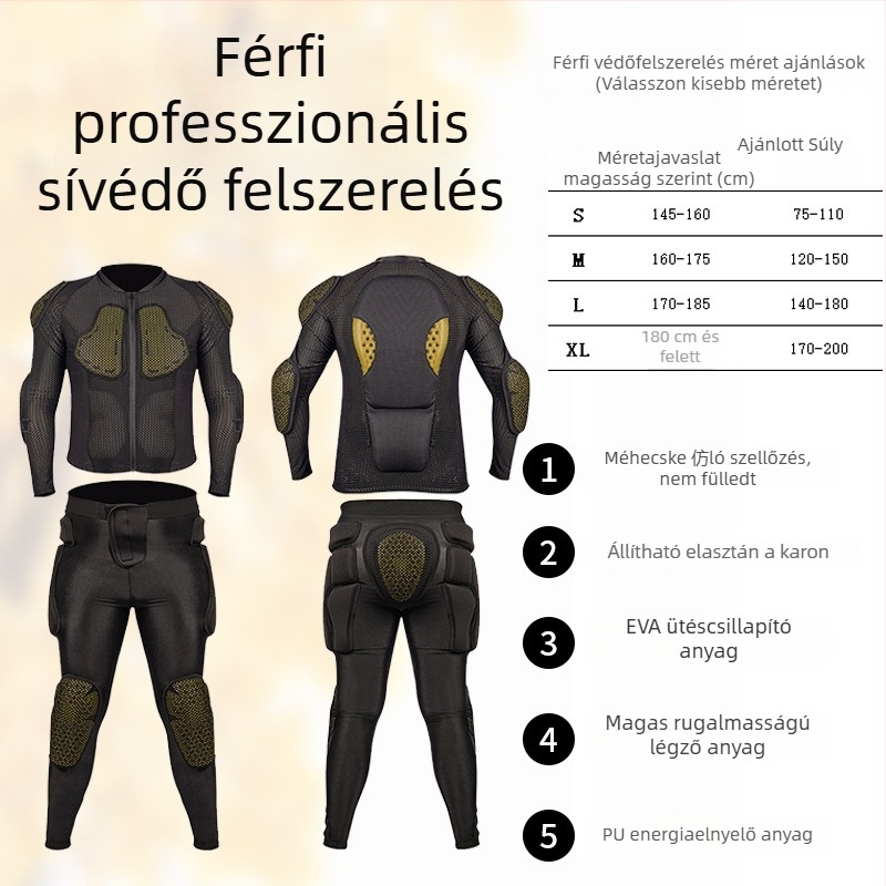 Sívédő készlet – térd-, könyök- és csípő védők, uniszex belső védőruházat síeléshez