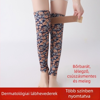Derong bársonyos mintás lábsínok pántokkal és térdvédőkkel, meleg, csúszásmentes, hosszabb zokni mandzsetták idős férfiak és nők számára