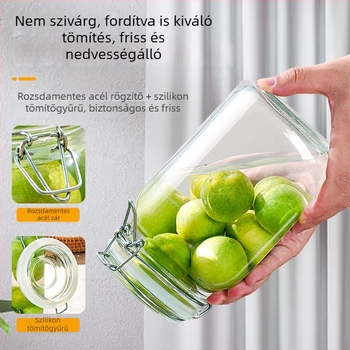 Kerek üveg tároló edény zárófedéllel, élelmiszer-minőségű, ólommentes, 800-1000 ml