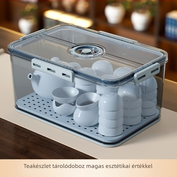 Tea készlet és teáscsésze tároló doboz fedéllel, porálló, vízcsésze rendező, modern PET műanyag, extra nagy