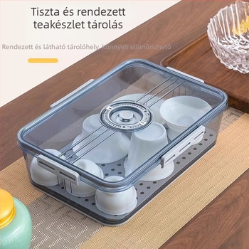 Tea készlet és teáscsésze tároló doboz fedéllel, porálló, vízcsésze rendező, modern PET műanyag, extra nagy