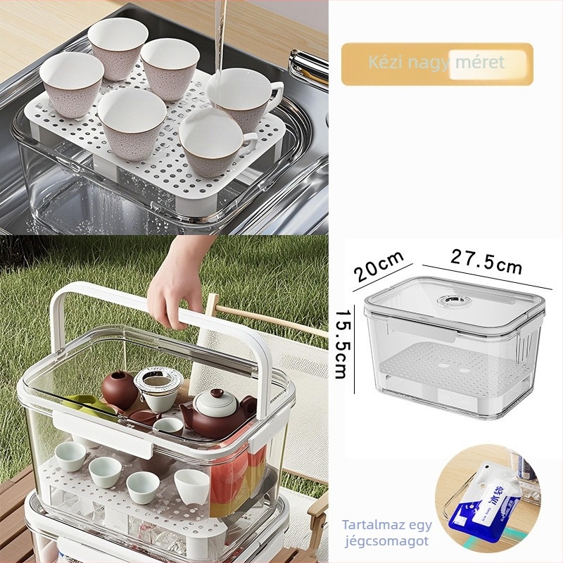 Tea készlet és teáscsésze tároló doboz fedéllel, porálló, vízcsésze rendező, modern PET műanyag, extra nagy