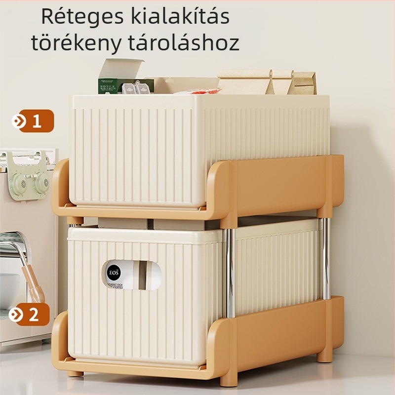 Asztali tároló doboz teafilterek rendezésére, műanyag és rozsdamentes acél, 1 L kapacitás, INS stílus, Modell 2162362622718151424