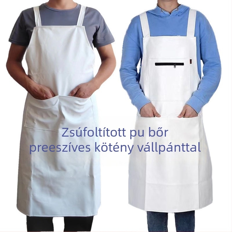 Fleece bevonatú PU bőr konyhai kötény nyakpánttal, vízálló és olajálló, vastagított kialítás kantinok és konyhák számára, súly 1000–2000 g