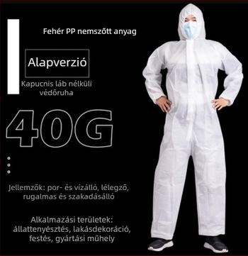 PP védőruha összekapcsolt dizájnnal és légáteresztő filmmel izolációhoz