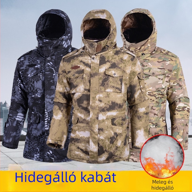 Férfi téli kamufláz pamutbélelt kabát, vízálló, hidegálló katonai stílusban